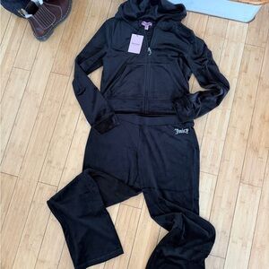 NWT Juicy Couture Black Velour Big Bling Tracksuit Set - Hoodie & Pants - L